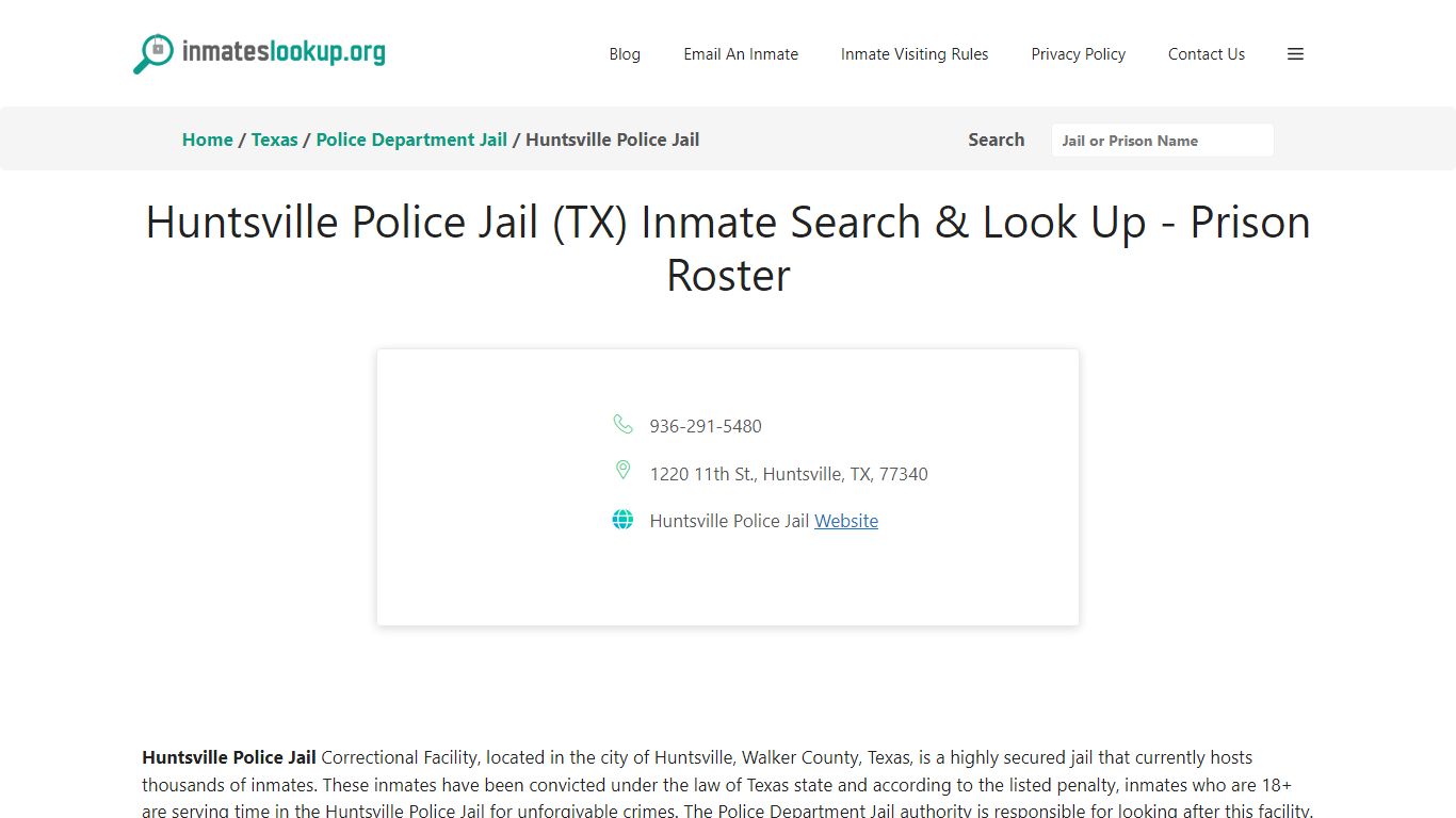 Huntsville Police Jail (TX) Inmate Search & Look Up - Prison Roster